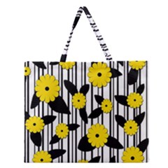 Yellow Floral Pattern Zipper Large Tote Bag by Valentinaart