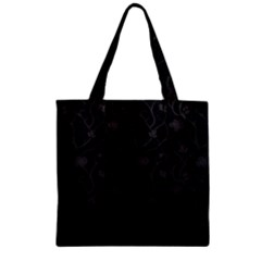 Dark Silevered Flowers Pattern Zipper Grocery Tote Bag by Brittlevirginclothing