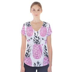 Cute Pink Pineapple  Short Sleeve Front Detail Top by Brittlevirginclothing