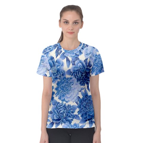 Blue Flowers Women s Sport Mesh Tee by Brittlevirginclothing