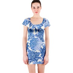 Blue Flowers Short Sleeve Bodycon Dress by Brittlevirginclothing