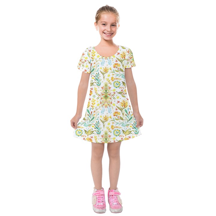 Pastel flowers Kids  Short Sleeve Velvet Dress