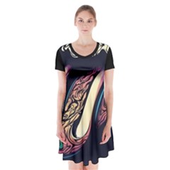 The Rolling Stones Glowing Short Sleeve V-neck Flare Dress by Brittlevirginclothing
