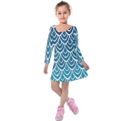 Blue Scale  Kids  Long Sleeve Velvet Dress by Brittlevirginclothing