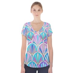 Colorful Lila Toned Mosaic Short Sleeve Front Detail Top by Brittlevirginclothing
