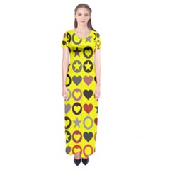 Heart Circle Star Seamless Pattern Short Sleeve Maxi Dress by Amaryn4rt