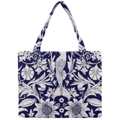 White Dark Blue Flowers Mini Tote Bag by Brittlevirginclothing