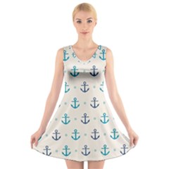 Sailor Anchor V-neck Sleeveless Skater Dress by Brittlevirginclothing