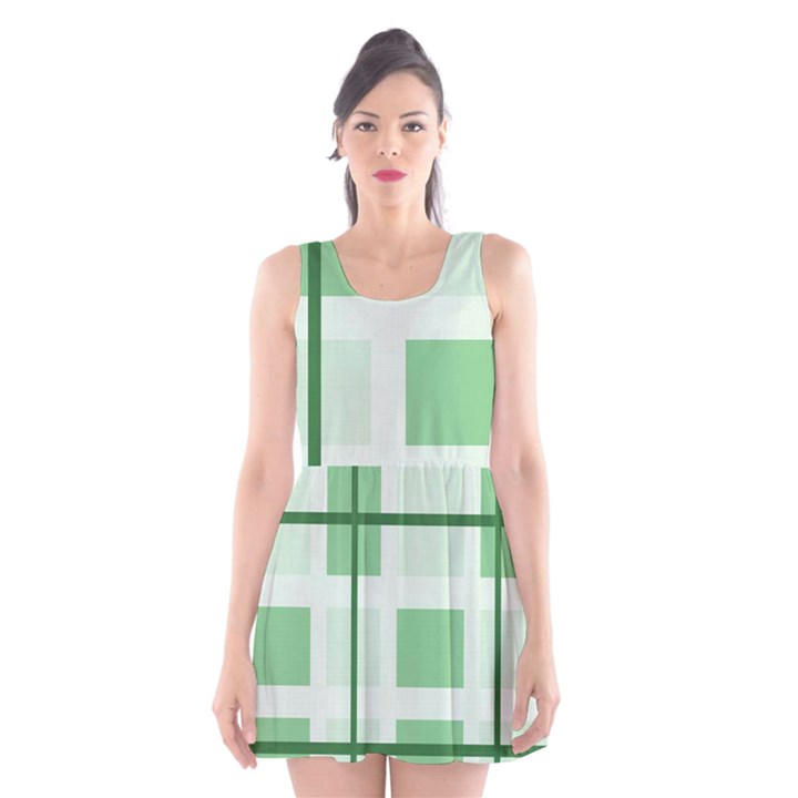 Abstract Green Squares Background Scoop Neck Skater Dress