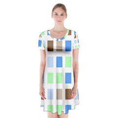 Colorful Green Background Tile Pattern Short Sleeve V-neck Flare Dress by Amaryn4rt