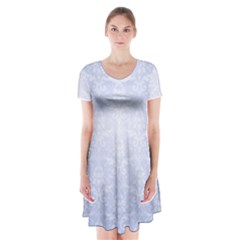 Damask Pattern Wallpaper Blue Short Sleeve V-neck Flare Dress by Amaryn4rt