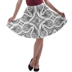 Mandala Line Art Black And White A-line Skater Skirt