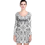 Mandala Line Art Black And White Long Sleeve Velvet Bodycon Dress