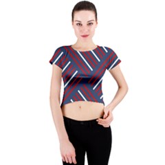 Geometric Background Stripes Red White Crew Neck Crop Top