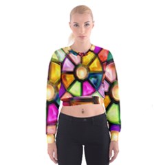 Glass Colorful Stained Glass Women s Cropped Sweatshirt by Nexatart