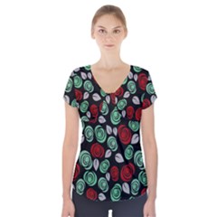 Decorative Floral Pattern Short Sleeve Front Detail Top by Valentinaart