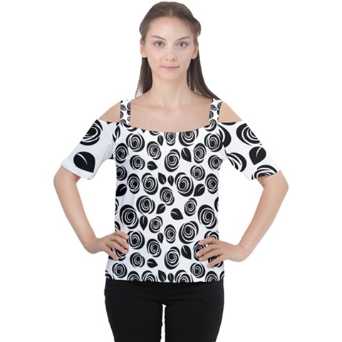 Black Roses Pattern Women s Cutout Shoulder Tee by Valentinaart