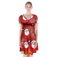 Seamless Santa Tile Short Sleeve V-neck Flare Dress