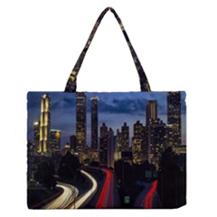 Building And Red And Yellow Light Road Time Lapse Medium Zipper Tote Bag