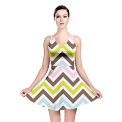 Chevrons Stripes Colors Background Reversible Skater Dress by Nexatart