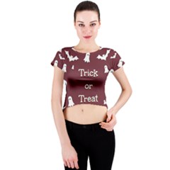 Halloween Free Card Trick Or Treat Crew Neck Crop Top