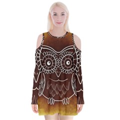 Owl Abstract Funny Pattern Velvet Long Sleeve Shoulder Cutout Dress by Nexatart