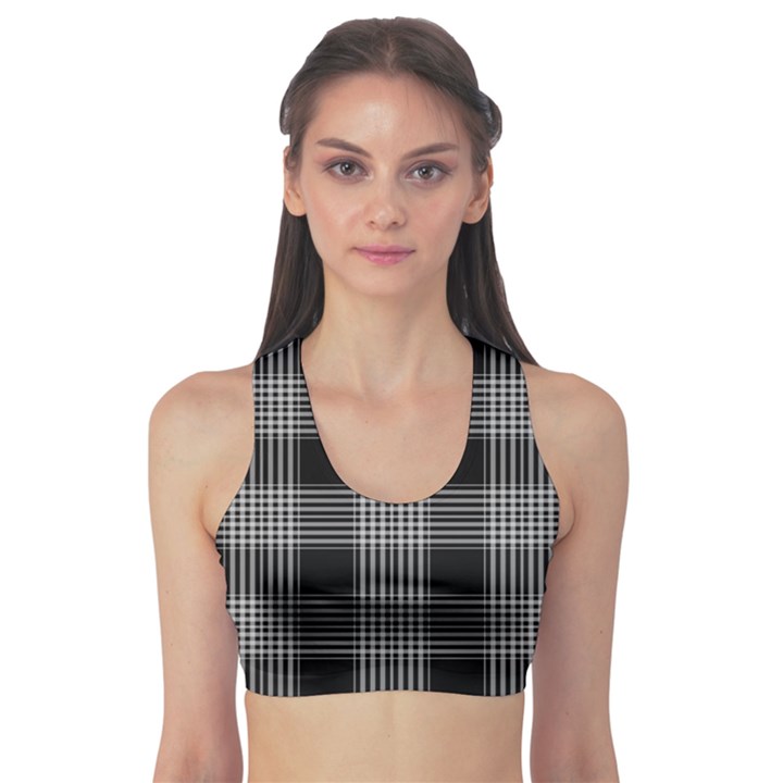 Plaid Checks Background Black Sports Bra