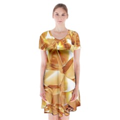 Golden Crystals Short Sleeve V-neck Flare Dress by Brittlevirginclothing