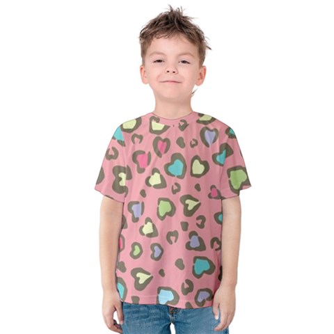 Rainbow Leopard Styled Hearts  Kids  Cotton Tee by Brittlevirginclothing