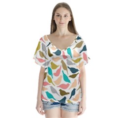 Colorful Birds Flutter Sleeve Top by Brittlevirginclothing