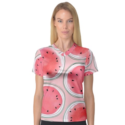 Cute Watermelon Women s V-neck Sport Mesh Tee by Brittlevirginclothing