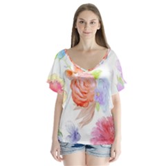 Watercolor Colorful Roses Flutter Sleeve Top by Brittlevirginclothing