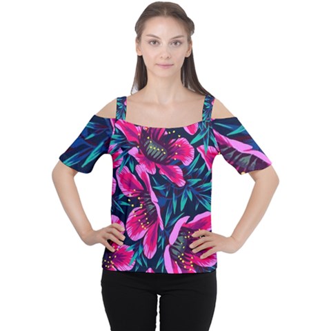 Purple Flowers Women s Cutout Shoulder Tee by Brittlevirginclothing