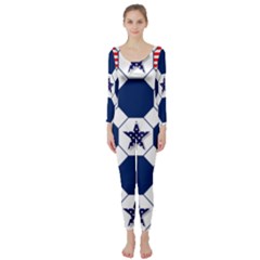 Patriotic Symbolic Red White Blue Long Sleeve Catsuit