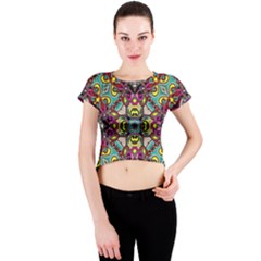 Traitional Floral Purple Crew Neck Crop Top by Brittlevirginclothing