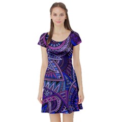 Abstract Electric Blue Hippie Vector  Short Sleeve Skater Dress