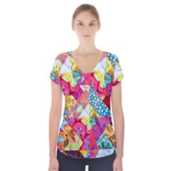 Colorful Hipster Classy Short Sleeve Front Detail Top by Brittlevirginclothing