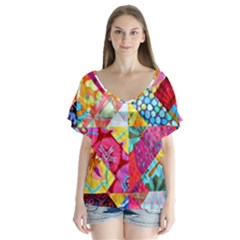 Colorful Hipster Classy Flutter Sleeve Top by Brittlevirginclothing