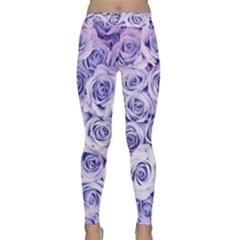 Electric White And Blue Roses Classic Yoga Leggings by Brittlevirginclothing