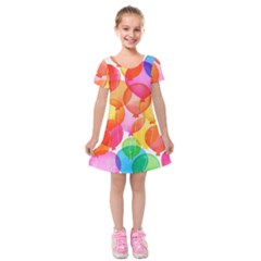 Rainbow Balloon Kids  Short Sleeve Velvet Dress by Brittlevirginclothing