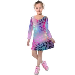 Colorful Leaves Kids  Long Sleeve Velvet Dress by Brittlevirginclothing