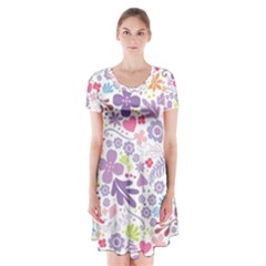 Colorful Flower Short Sleeve V-neck Flare Dress by Brittlevirginclothing