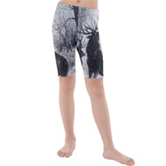 Stag Deer Forest Winter Christmas Kids  Mid Length Swim Shorts by Amaryn4rt