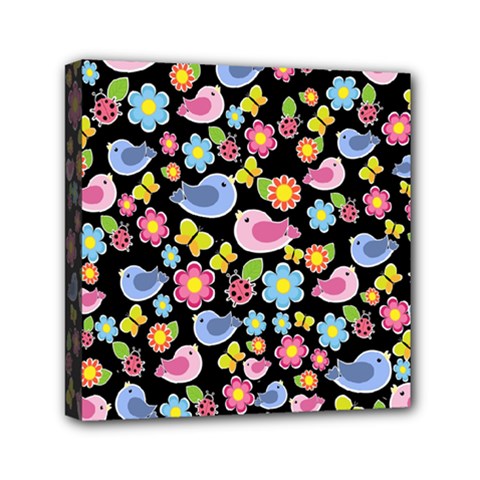 Spring Pattern - Black Mini Canvas 6  X 6  by Valentinaart