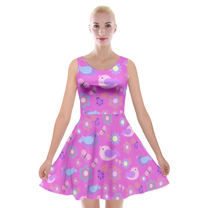 Spring pattern - pink Velvet Skater Dress