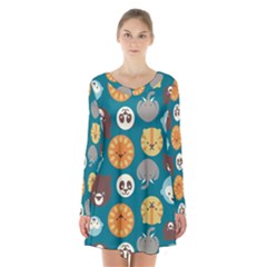 Animal Pattern Long Sleeve Velvet V-neck Dress by Nexatart