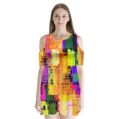 Abstract Squares Background Pattern Shoulder Cutout Velvet  One Piece by Nexatart