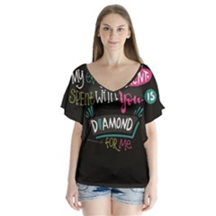 My Every Moment Spent With You Is Diamond To Me / Diamonds Hearts Lips Pattern (black) Flutter Sleeve Top by FashionFling