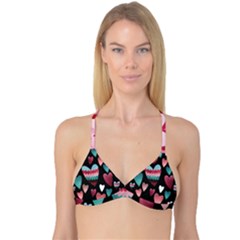 You Are My Beat / Pink And Teal Hearts Pattern (black)  Reversible Tri Bikini Top by FashionFling