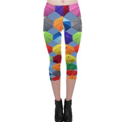 Color Umbrella Blue Sky Red Pink Grey And Green Folding Umbrella Painting Capri Leggings 